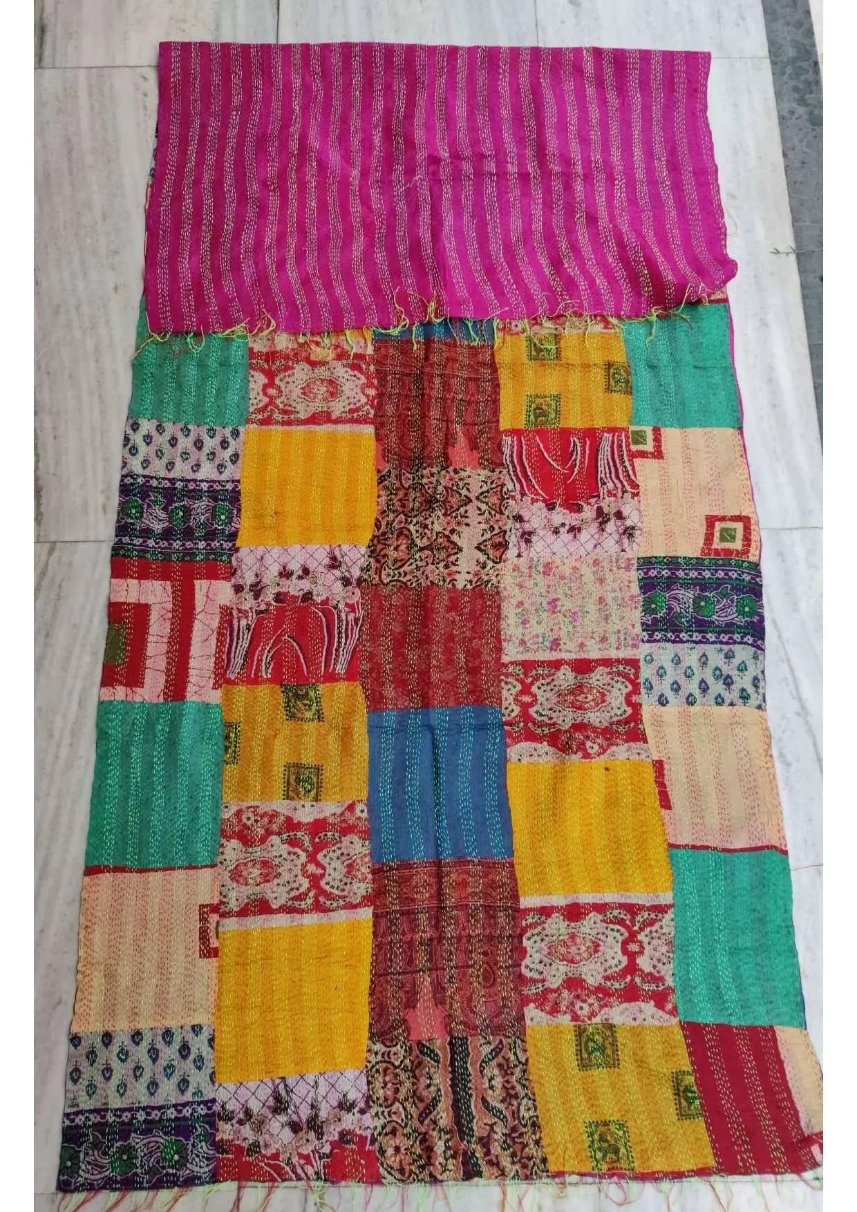 Silk Patchwork Kantha Scarf